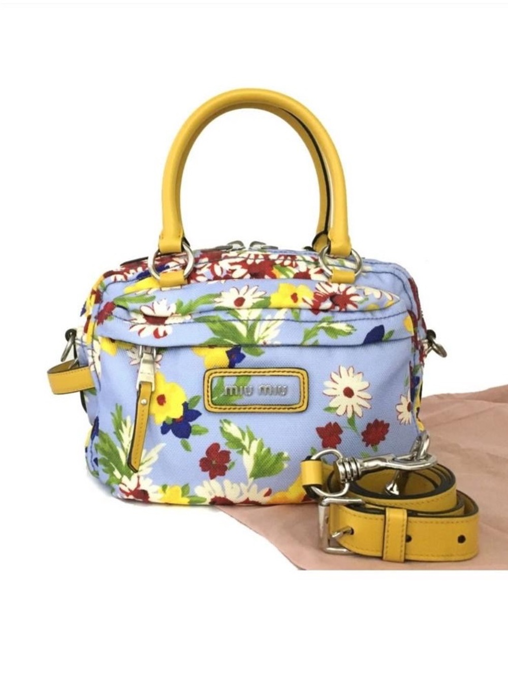 Miu Miu Flower Print 2WAY Shoulder BagYellow With Dust Bag